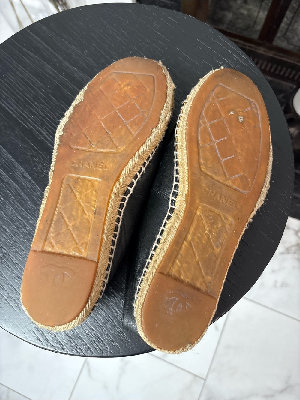 CHANEL Black Leather Espadrilles with CC Logo - Picture 5 of 9